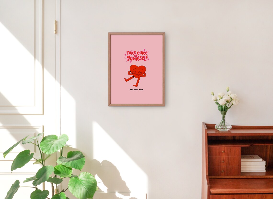 Take Care Of Yourself Self Love Club Hugging Heart Quote Poster - Image 2