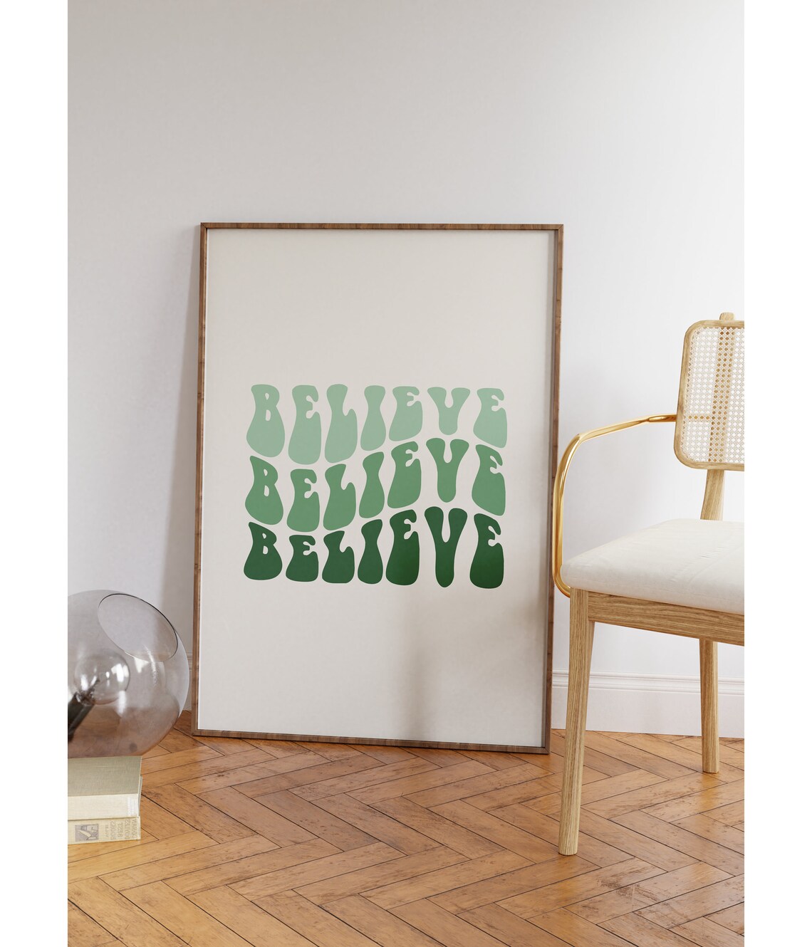 Believe Stacked Green Wavy Groovy Retro Typography Quote Poster - Image 4