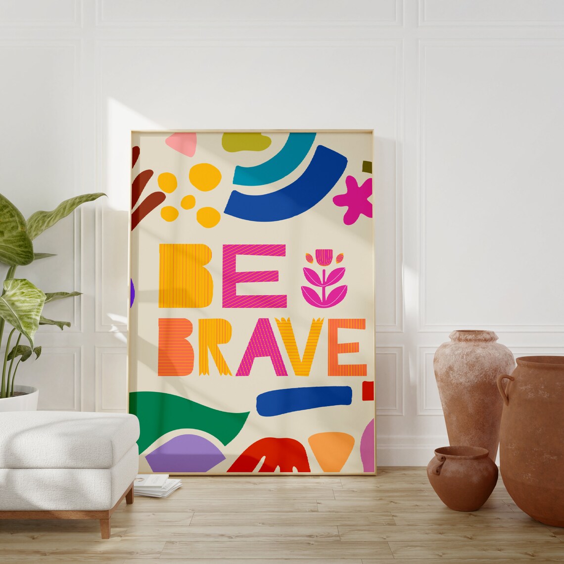 Be Brave Colorful Abstract Block Letter Retro Wall Quote Poster - Image 3