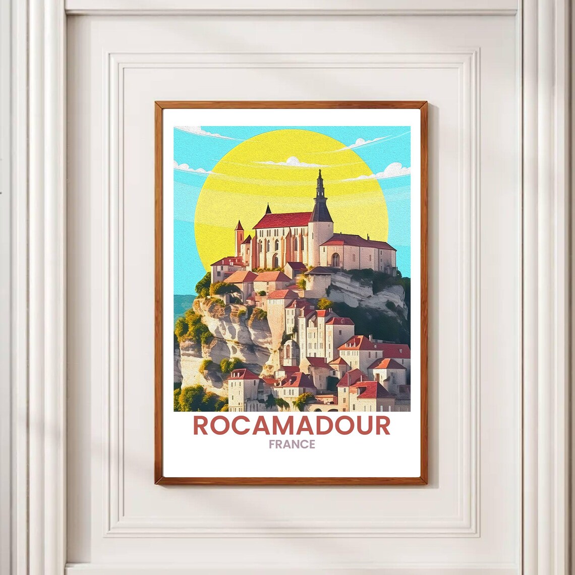Rocamadour France Medieval Cliff Village Sunset Vintage Travel Poster