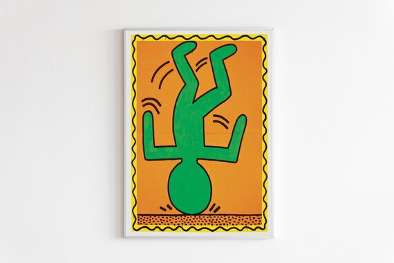Keith Haring Green Breakdancer Orange Pop Art Dance Wall Poster