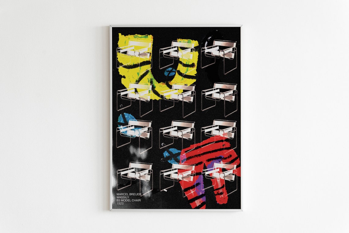 Wassily Chair Print Chair Poster Trendy Wassily Chair Print Barcelona Chair Poster Ludwig Mies Van Der Rohe Furniture Bauhaus Design