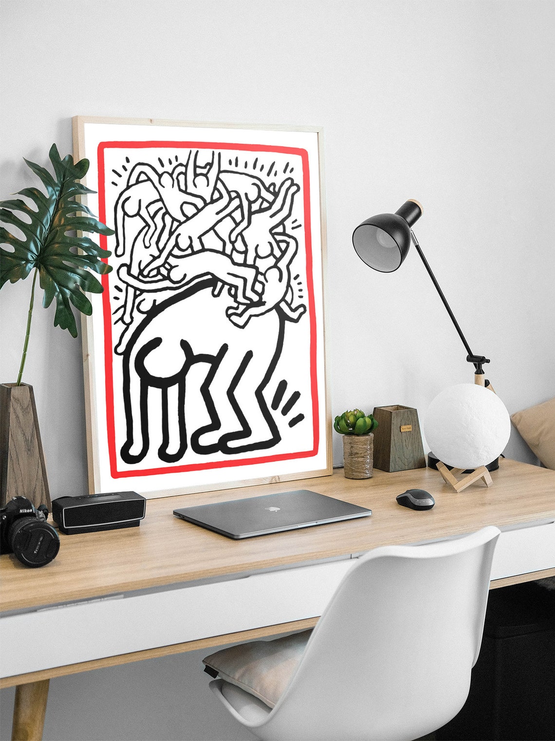 Keith Haring Dancing Figures Climbing Red Border Pop Art Poster - Image 3