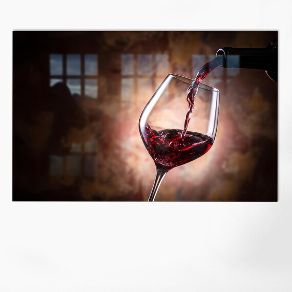 Red Wine Pouring Into Glass Dramatic Rustic Kitchen Bar Wall Art