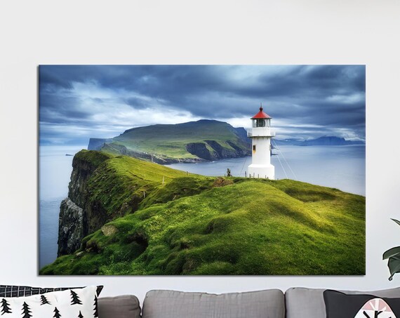 Mykines Lighthouse Travel Poster, Faroe Islands Sea View