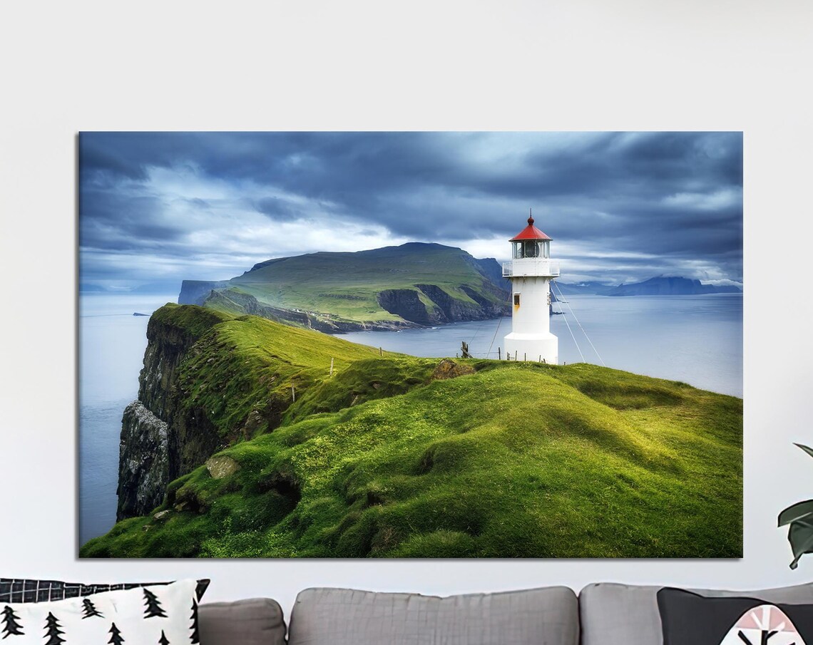 Mykines Lighthouse Travel Poster, Faroe Islands Sea View