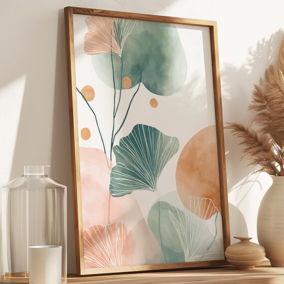 Abstract Wall Decor For The Living Room Botanical Watercolor Poster Green Orange Ginkgo Leaves Design Modern Art Prints Office And Bedroom