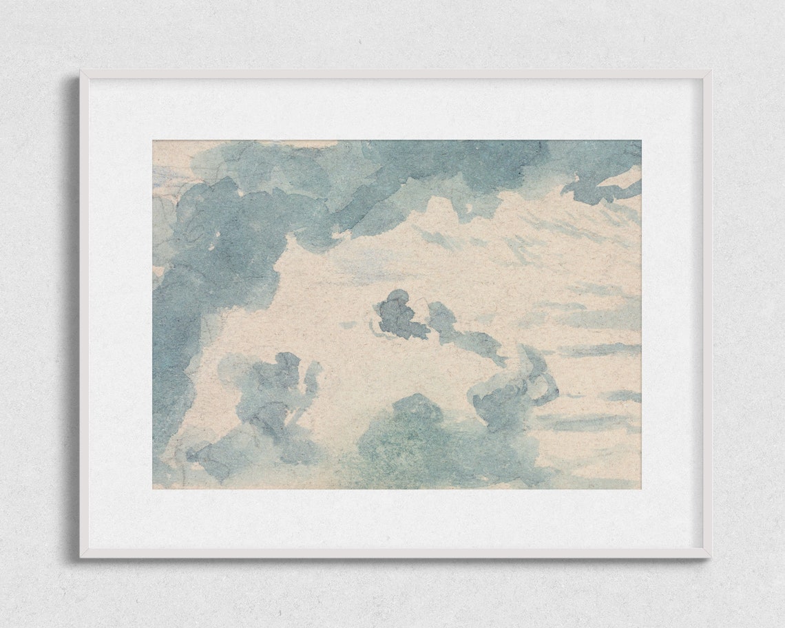 Cloud Watercolor Painting, Blue Sky Art - Image 2