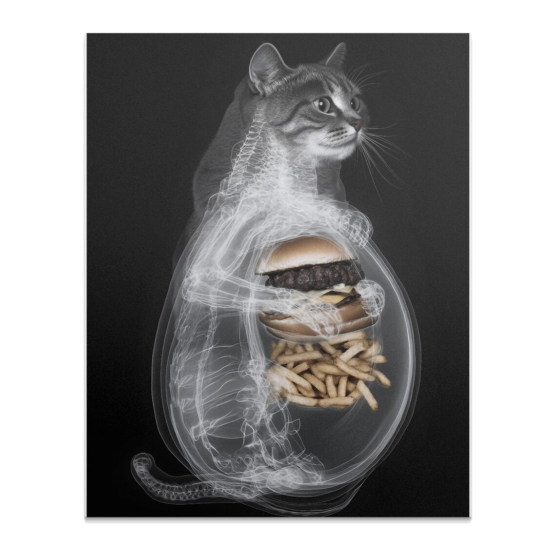 Cat X-Ray Showing Burger and Fries Inside Funny Novelty Anatomy Poster - Image 2