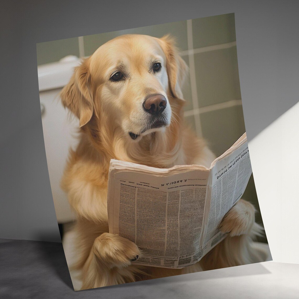 Adorable Golden Retriever Reading Newspaper On Toilet Poster Cute Dog Bathroom Art Print Funny Dog Poster For Pet Lovers Decor Dog Decor - Image 3