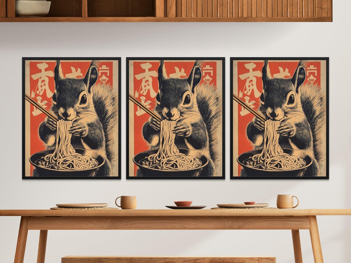 Cute Squirrel Ramen Art Print, Japanese Style Kitchen - Image 2