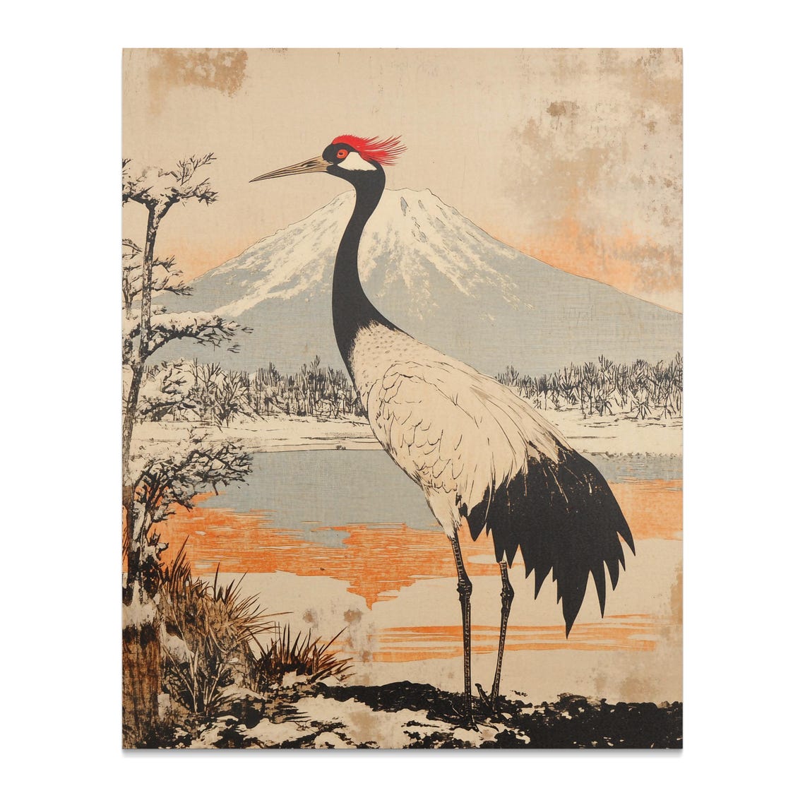 Red Crowned Crane Mount Fuji Vintage Japanese Ukiyo-e Nature Poster - Image 2