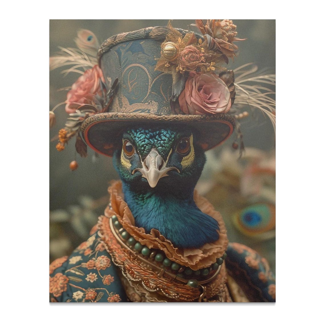Peacock In Steampunk Top Hat Roses Victorian Style Bird Poster - Image 3