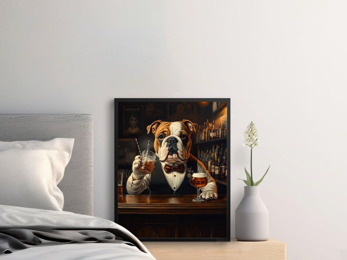 Bulldog Bartender Suit Bowtie Bar Decor Funny Dog Wall Art Poster - Image 3