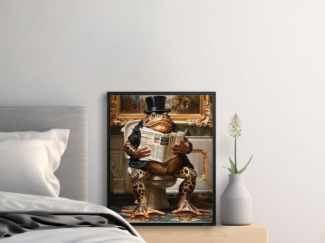 Gentleman Toad Reading Newspaper Toilet Top Hat Funny Art Poster - Image 2