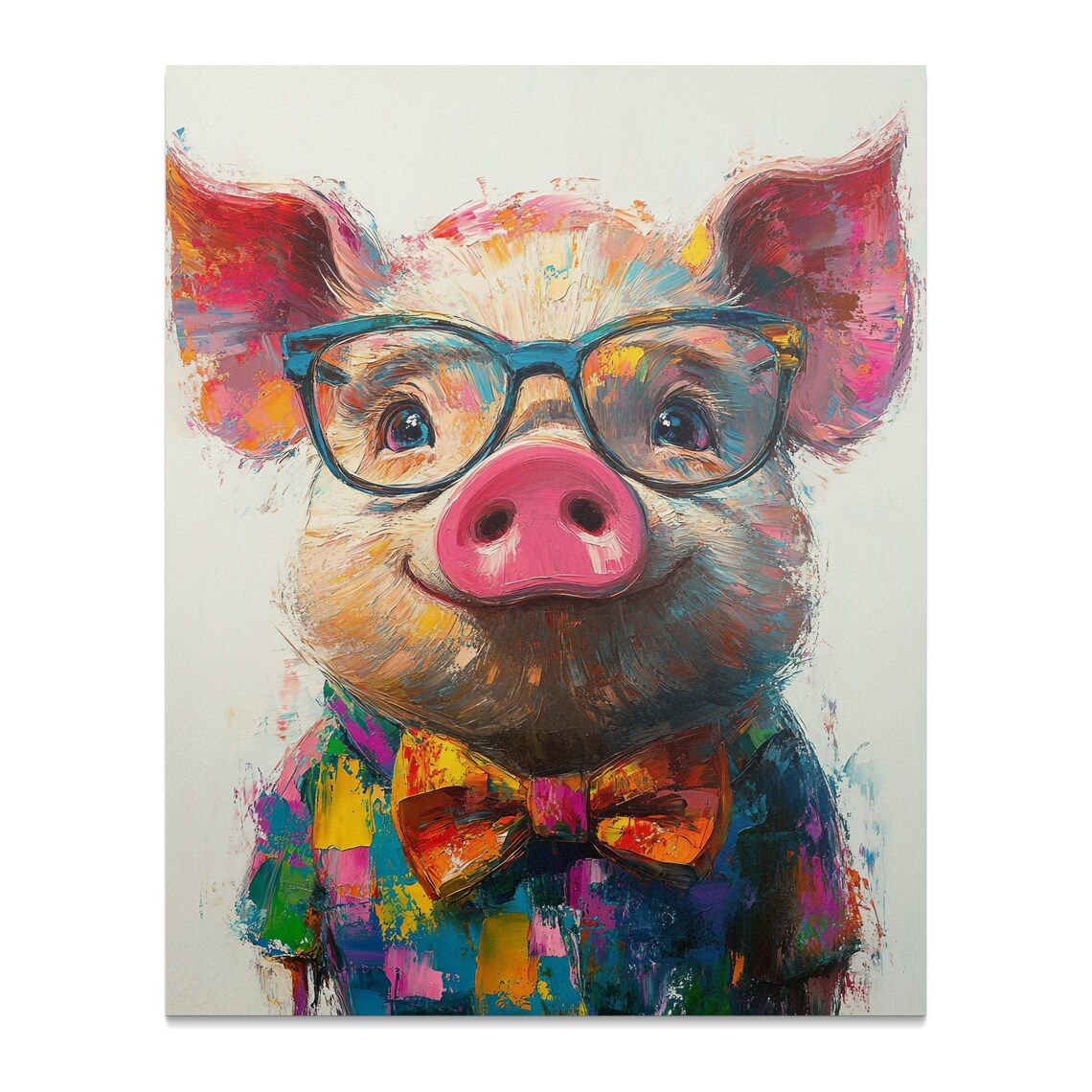 Colorful Pig With Glasses And Bow Tie Whimsical Farm Animal Art Poster - Image 2