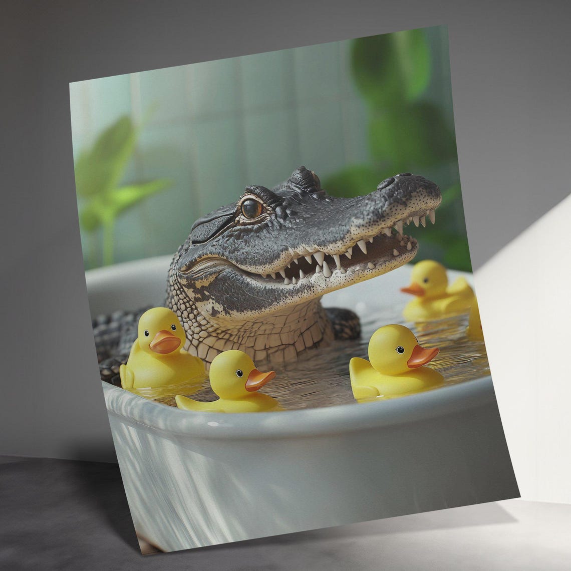 Alligator Bathtub Rubber Ducks Funny Bathroom Animal Wall Art - Image 3