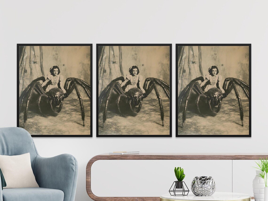 Vintage Woman Riding Giant Spider, Gothic Art Print - Image 2