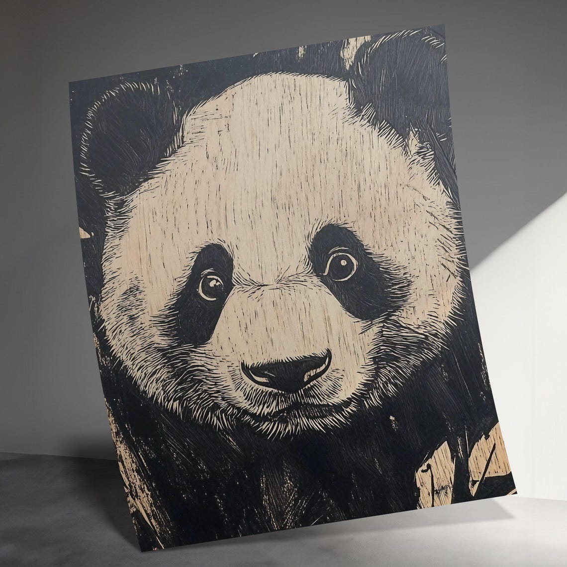 Giant Panda Portrait Black And White Woodcut Style Animal Poster - Image 3