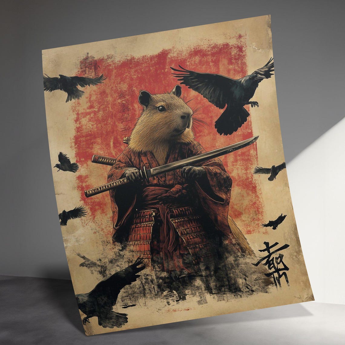 Samurai Capybara Warrior With Katana Japanese Ink Fantasy Art Poster - Image 3
