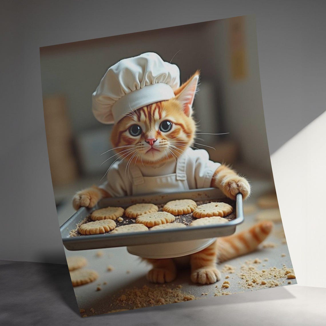 Adorable Chef Kitten Holding Cookies Funny Cat Kitchen Art Poster - Image 3