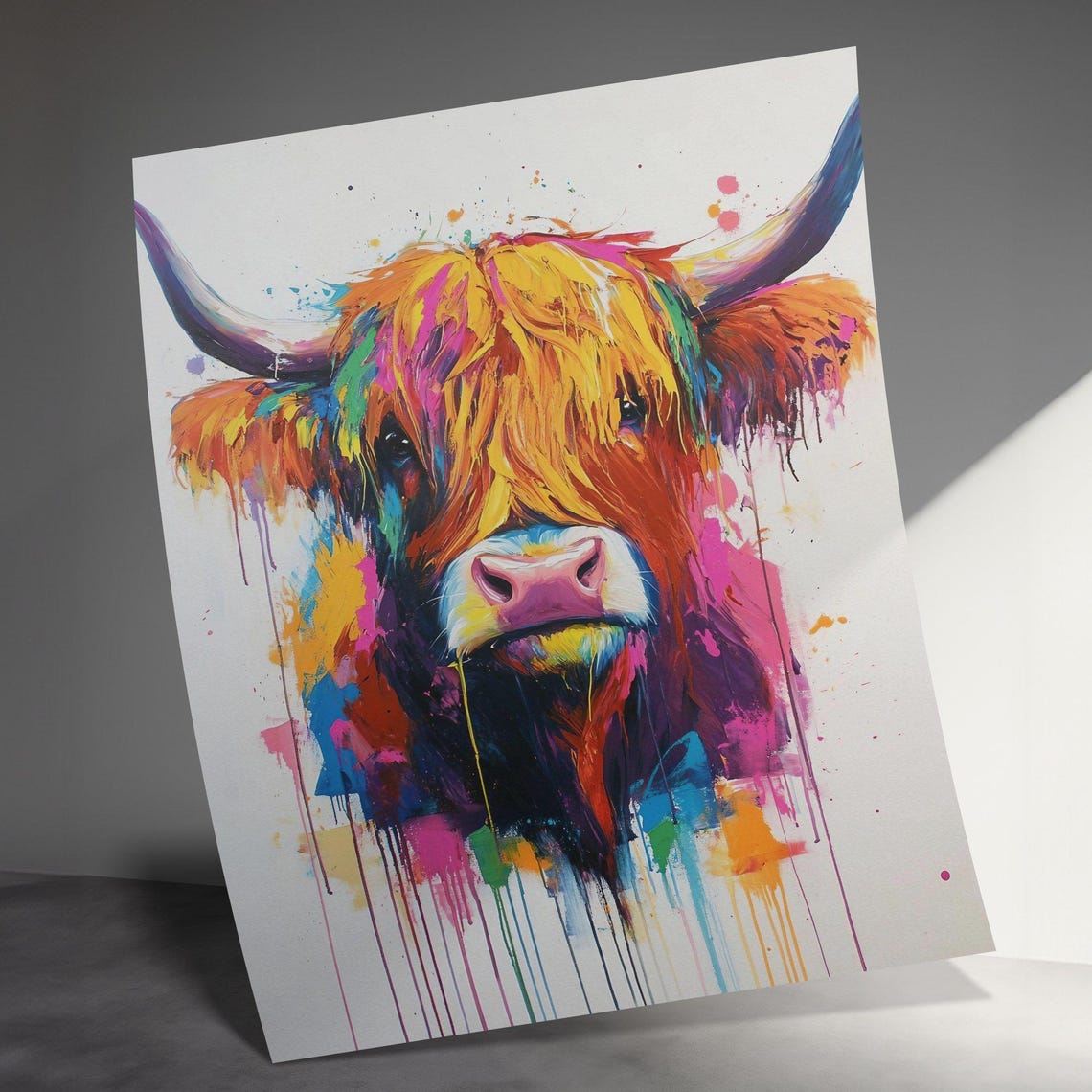 Colorful Abstract Highland Cow Vibrant Splash Paint Modern Art Poster - Image 3