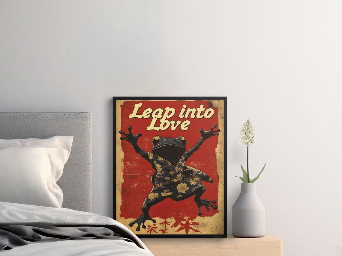 Leap Into Love Frog Kimono Retro Japanese Style Humorous Wall Art Poster - Image 2