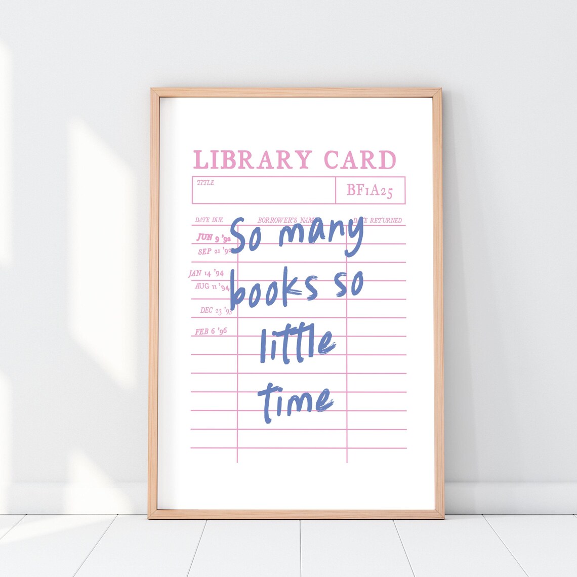 So Many Books So Little Time Library Card Pink Book Lover Poster