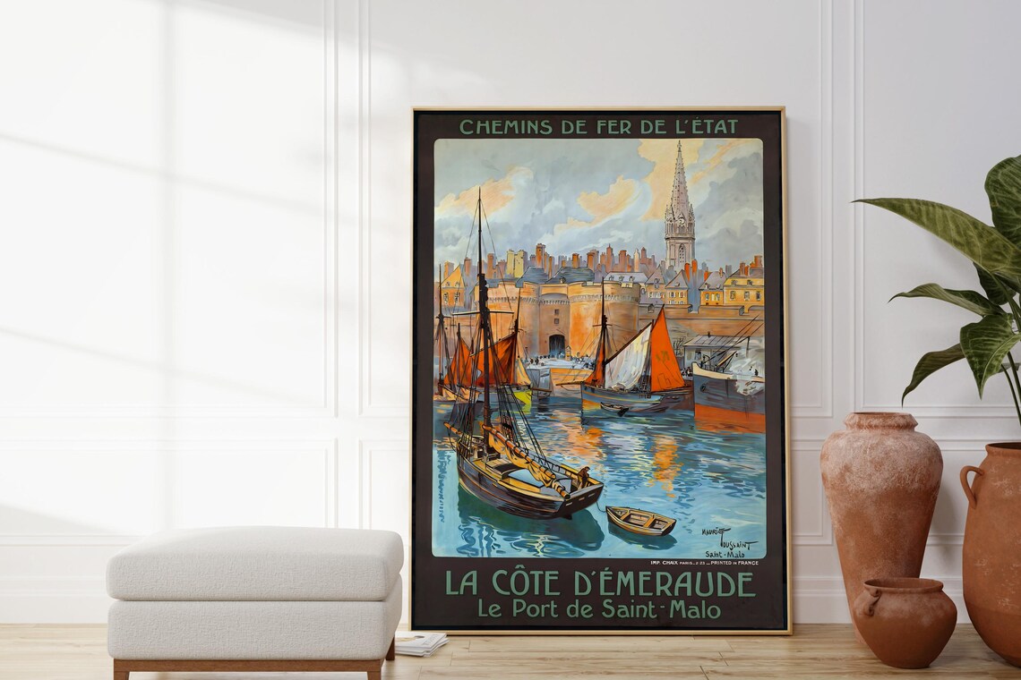 Port Saint Malo Vintage French Railway Travel Poster Emerald Coast Harbor - Image 4