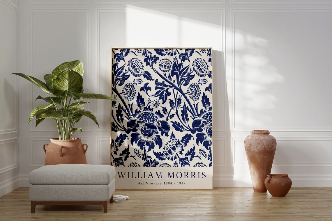 William Morris Blue White Floral Art Nouveau Pattern Decor Poster