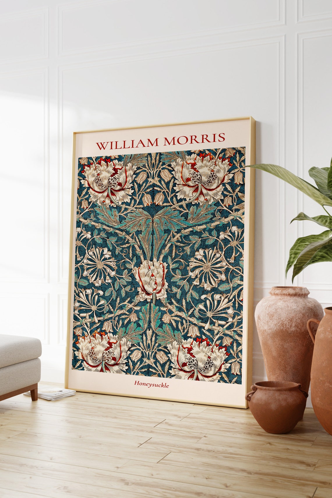 William Morris Honeysuckle Teal Floral Art Nouveau Pattern Poster - Image 3