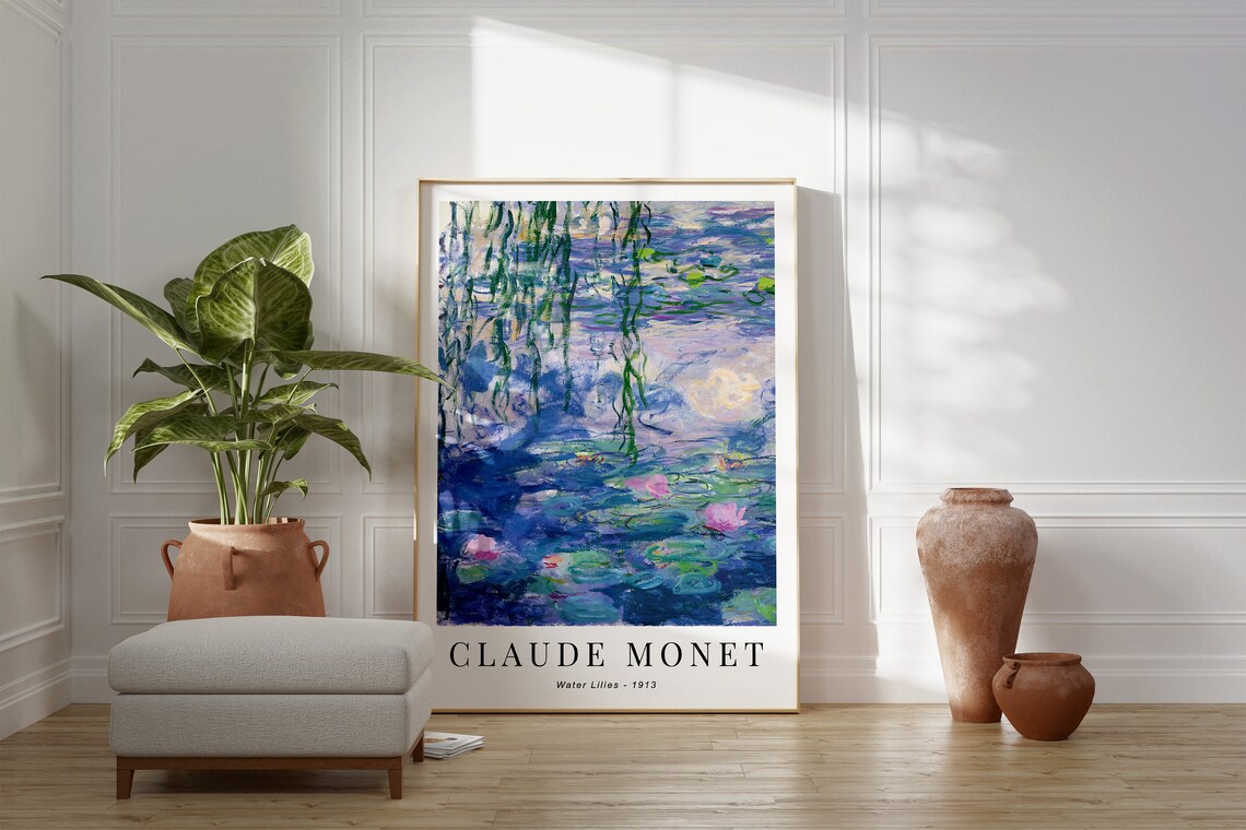 Claude Monet Blue Water Lilies Botanical Poster Print - Image 4