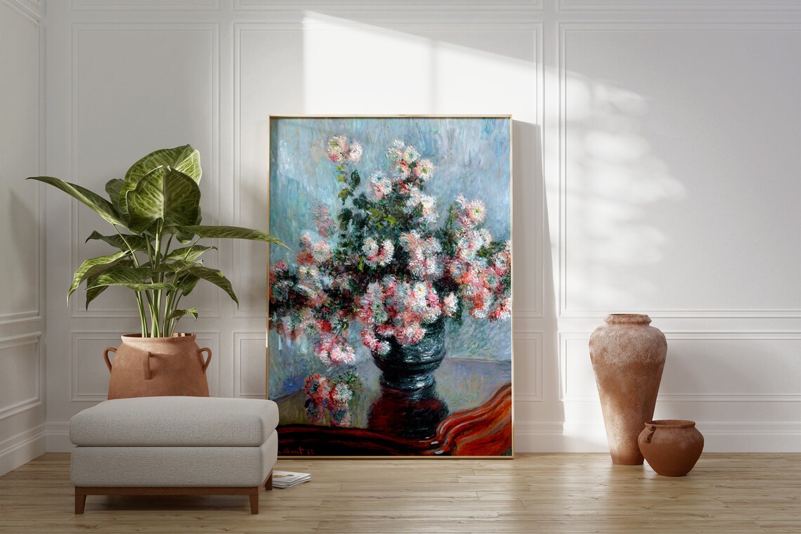 Claude Monet Chrysanthemums Pink White Floral Vase Still Life Art Poster - Image 3