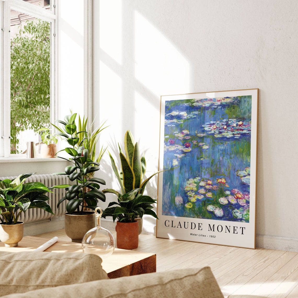 Claude Monet Water Lilies 1902 Deep Blue Pond Pink Gold Blooms Poster - Image 2