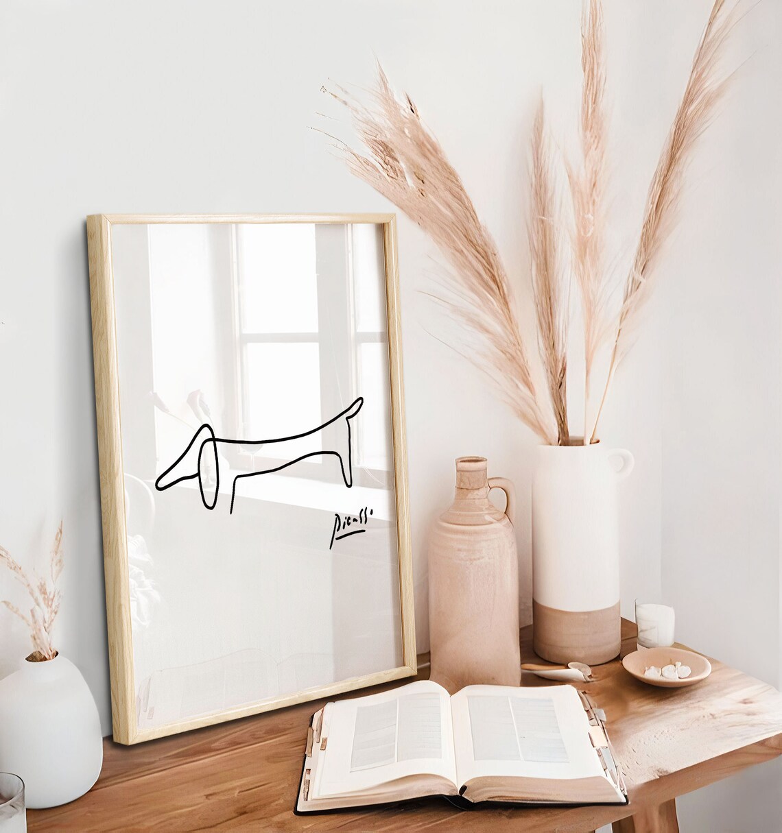 Picasso Sausage Dog Minimalist Art Print, Modern