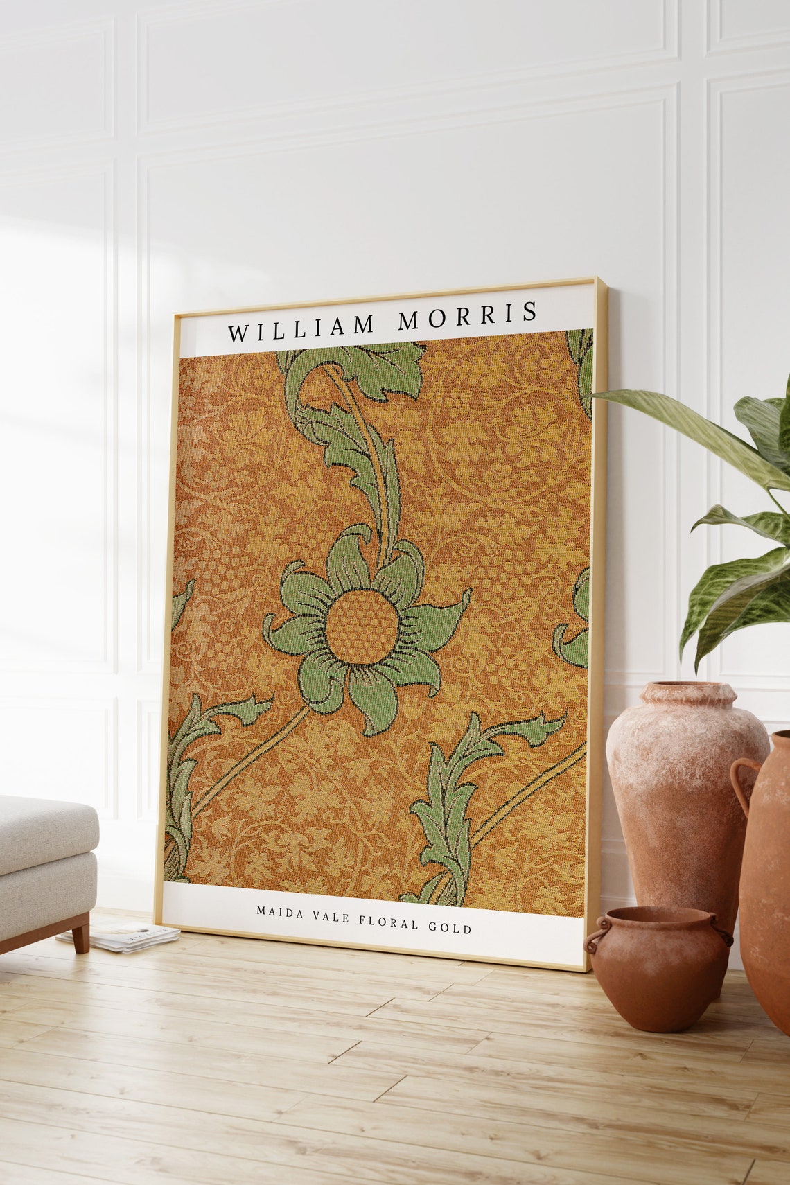 William Morris Maida Vale Gold Floral Vintage Textile Poster - Image 3