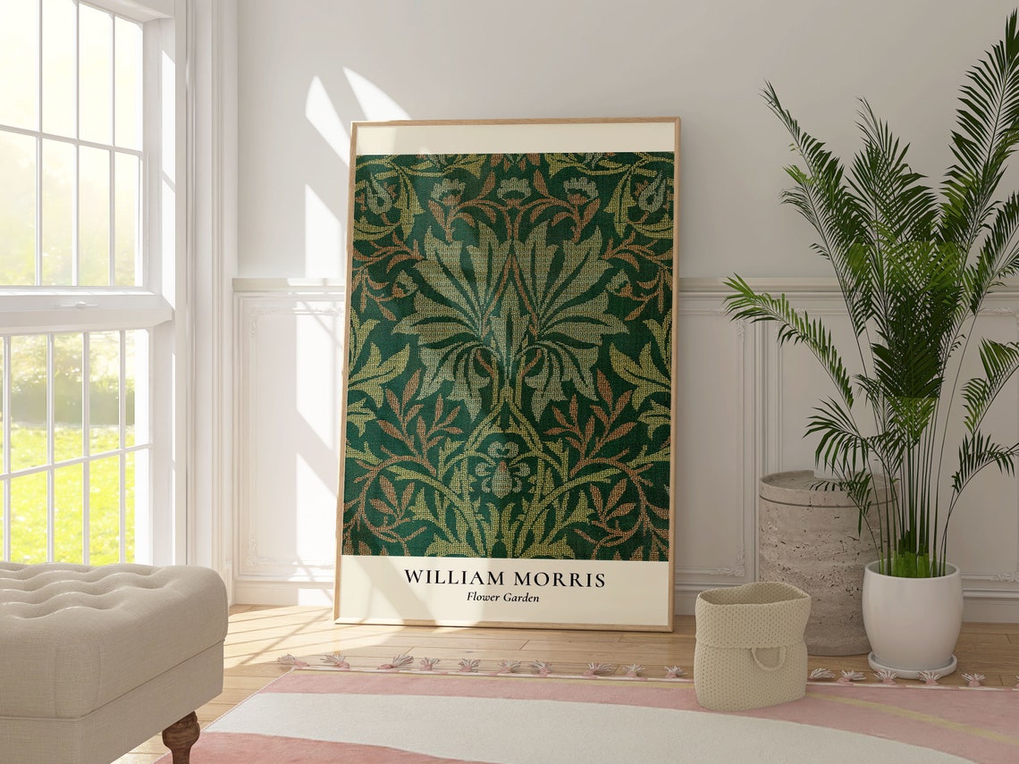 William Morris Flower Garden Green Foliage Textile Pattern Poster - Image 5