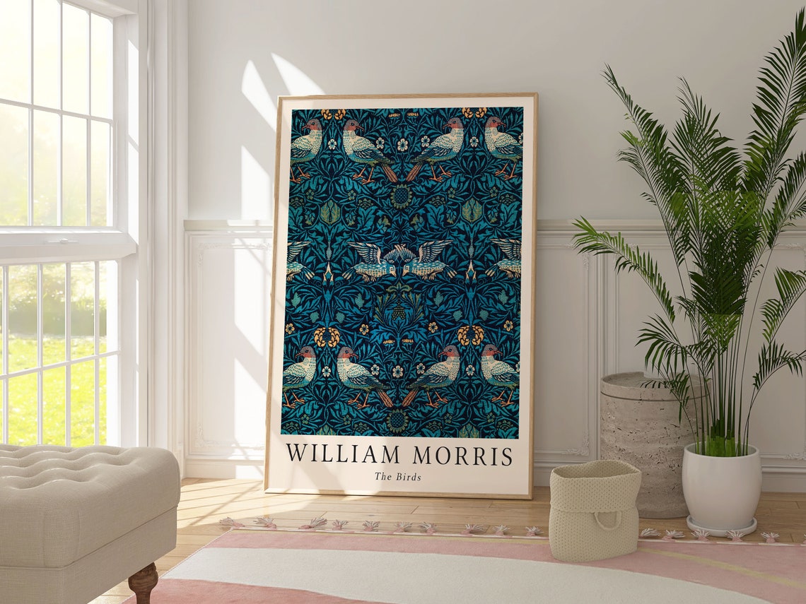 William Morris The Birds Blue Bird Pattern Vintage Textile Print - Image 3