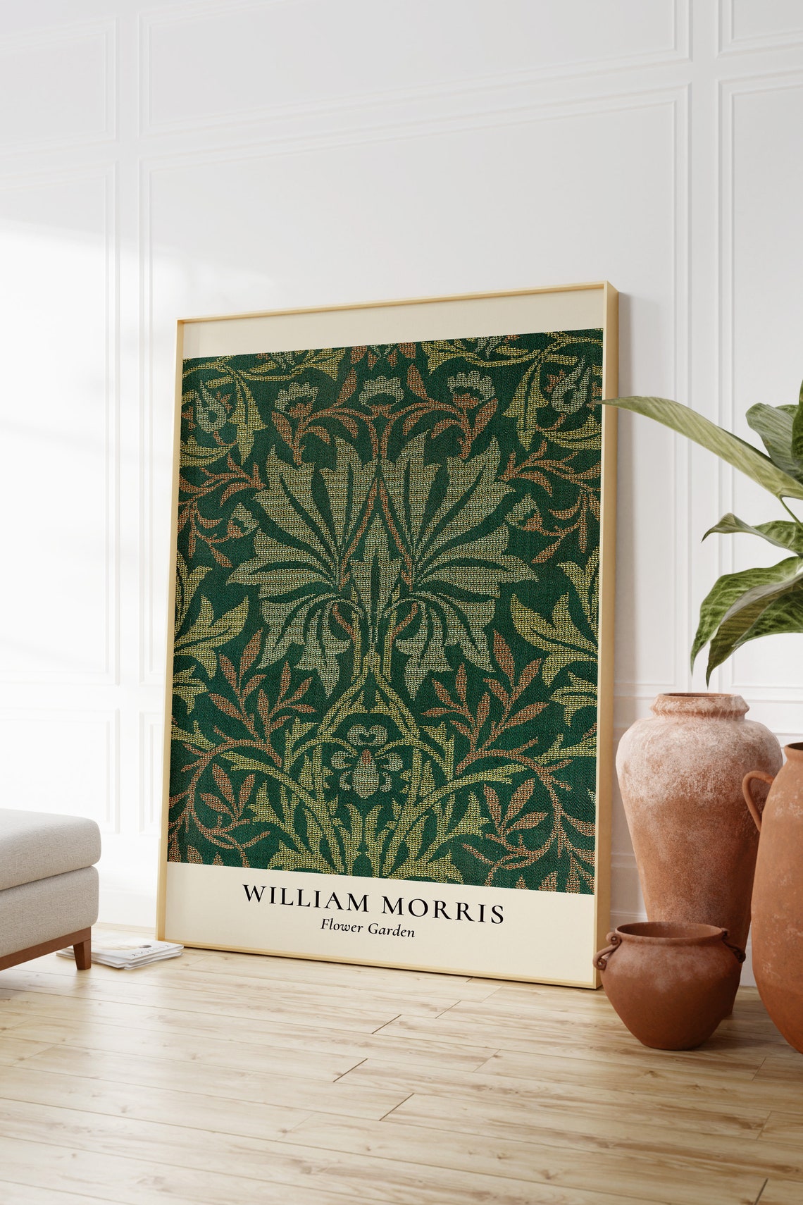 William Morris Flower Garden Green Foliage Textile Pattern Poster - Image 3