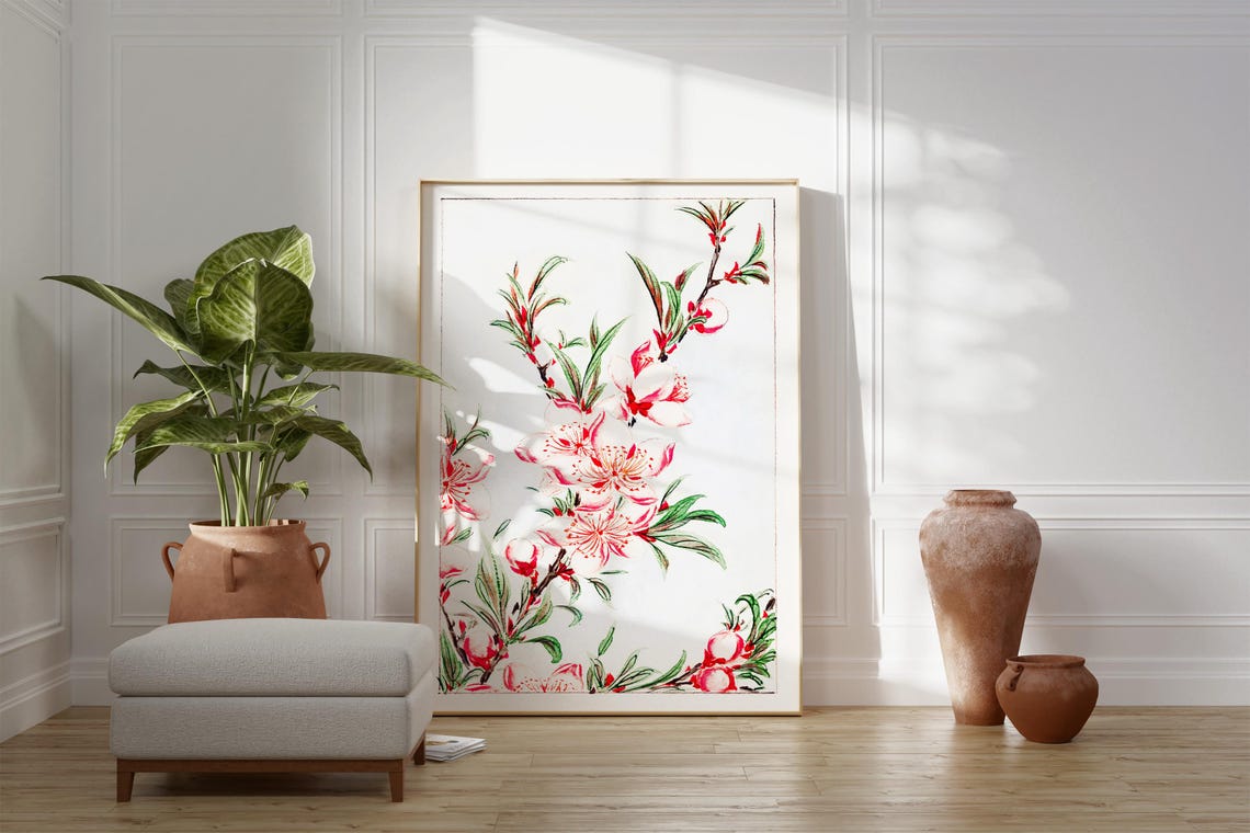 Peach Blossom Branches Spring Flowers Japanese Botanical Wall Art - Image 2