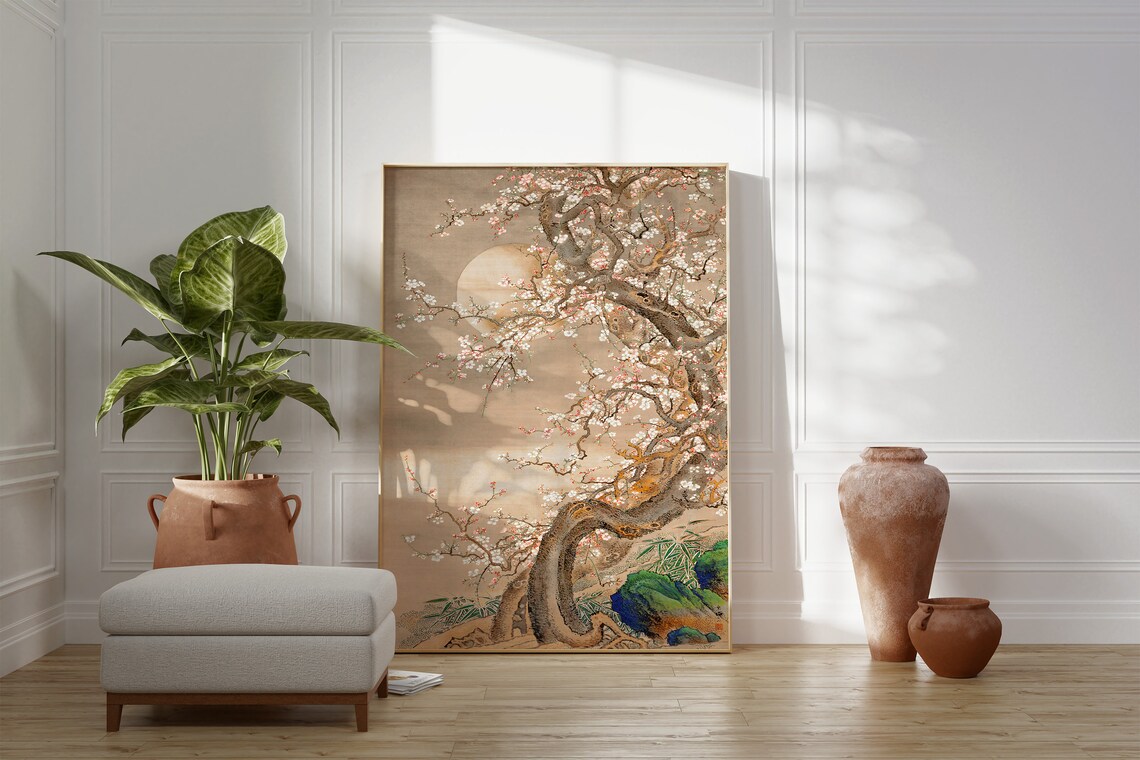 Japanese Plum Blossom Botanical Landscape Art Print - Image 2