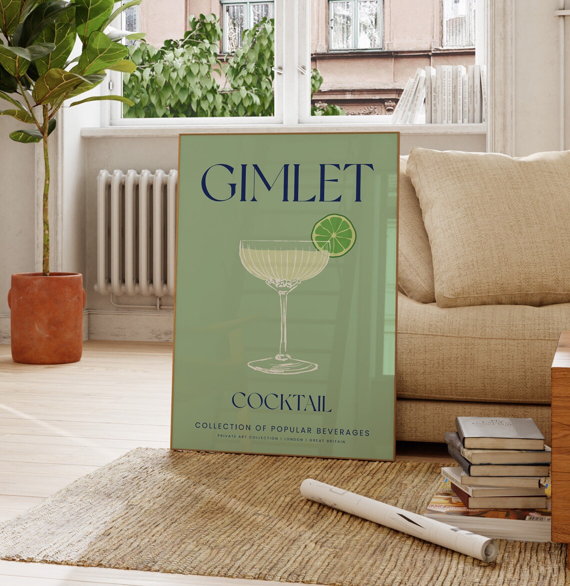 Gimlet Cocktail Illustration Lime Coupe Bar Art Minimalist Green Poster - Image 4