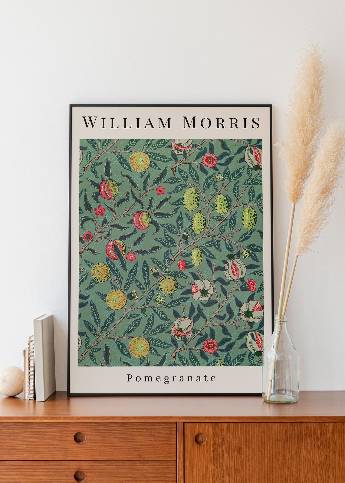 William Morris Pomegranate Fruit Pattern Deep Green Vintage Art Print - Image 2
