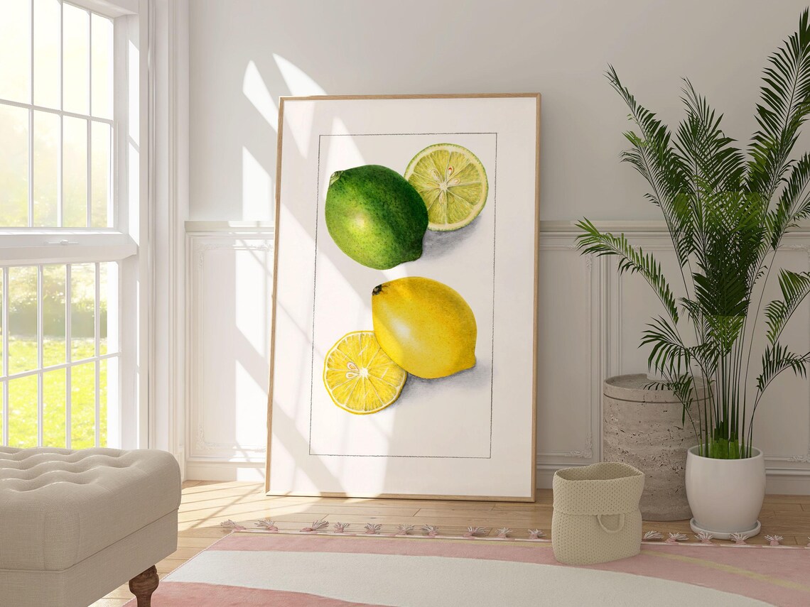 Lemon And Lime Print Kitchen Wall Art Decor Lemon Artwork Lime Decor Original Restaurant Deco Citrus Fruit Minimalist Art Gift For Her - Image 4