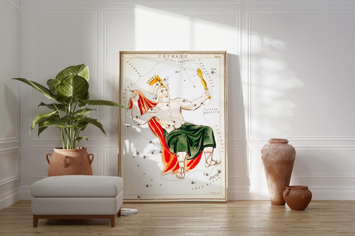 Cepheus Constellation Star Map Vintage Crowned King Celestial Art Print - Image 2