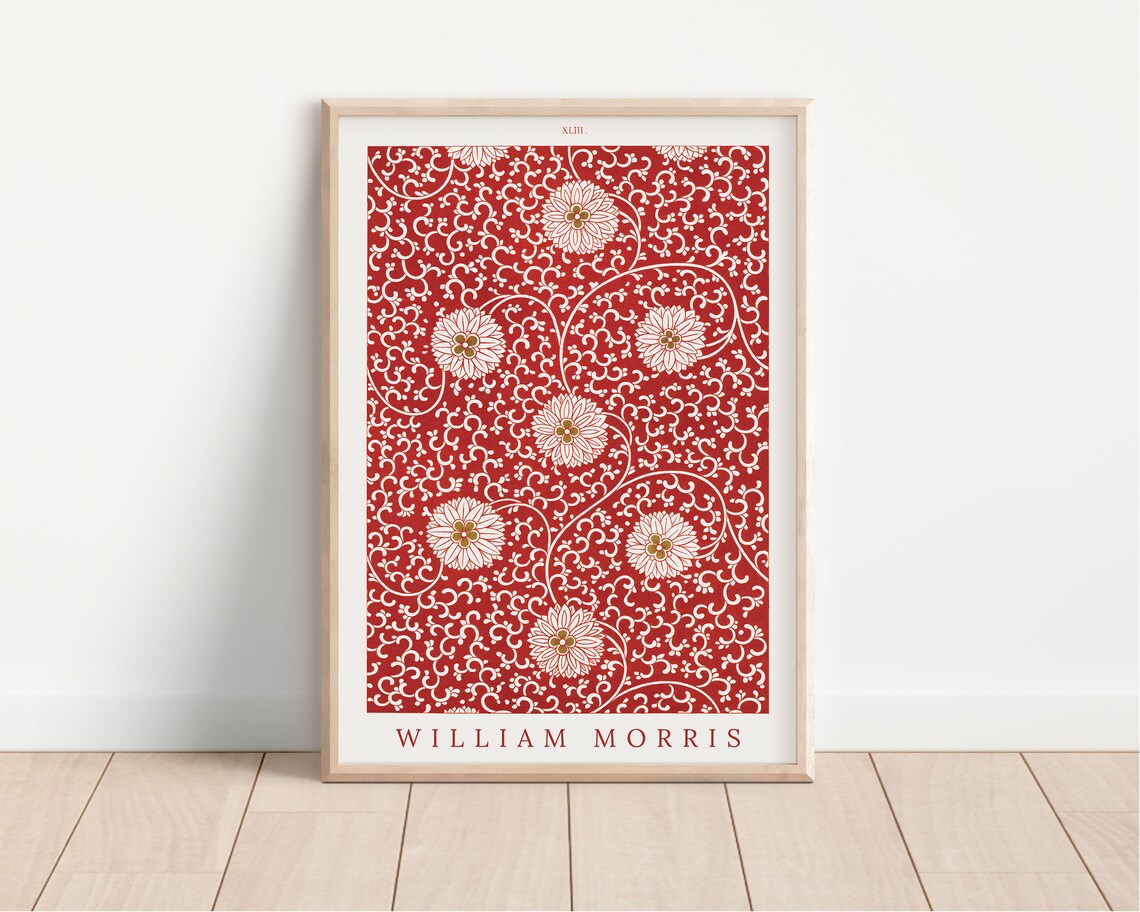 William Morris Red Flower Pattern, Vintage Textile Art Print - Image 2