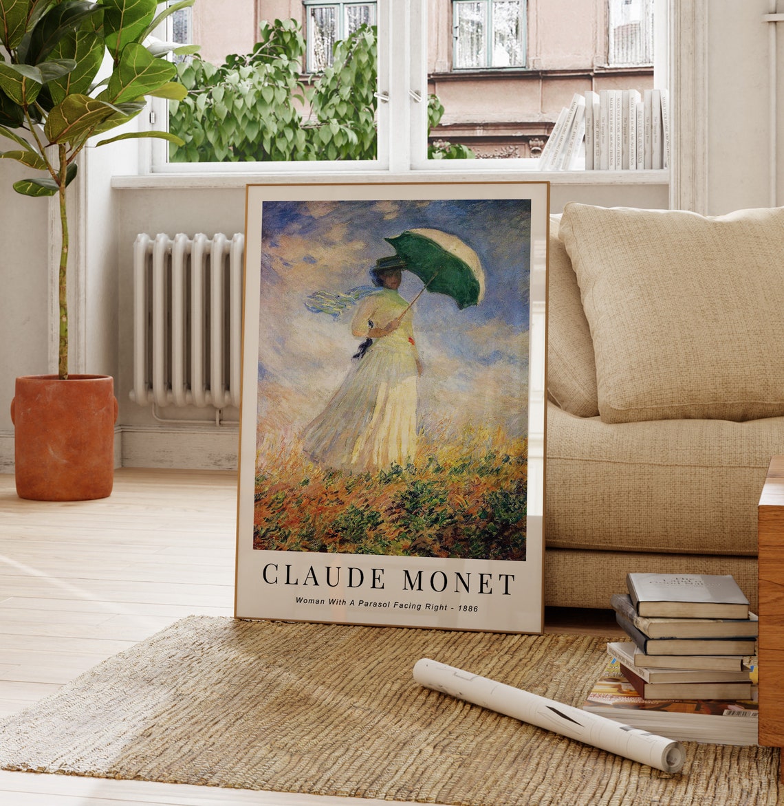 Claude Monet Woman With Parasol 1886 Facing Right Golden Field Poster - Image 2