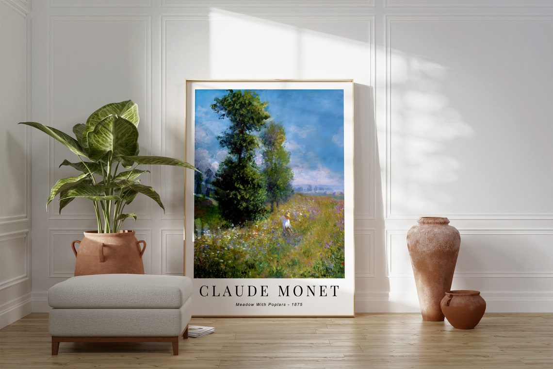 Monet Meadow With Poplars Print Natural Scenic Landscape Poster Calming Impressionism Art Relaxing Beautiful Artwork Art Gift For Her - Image 3