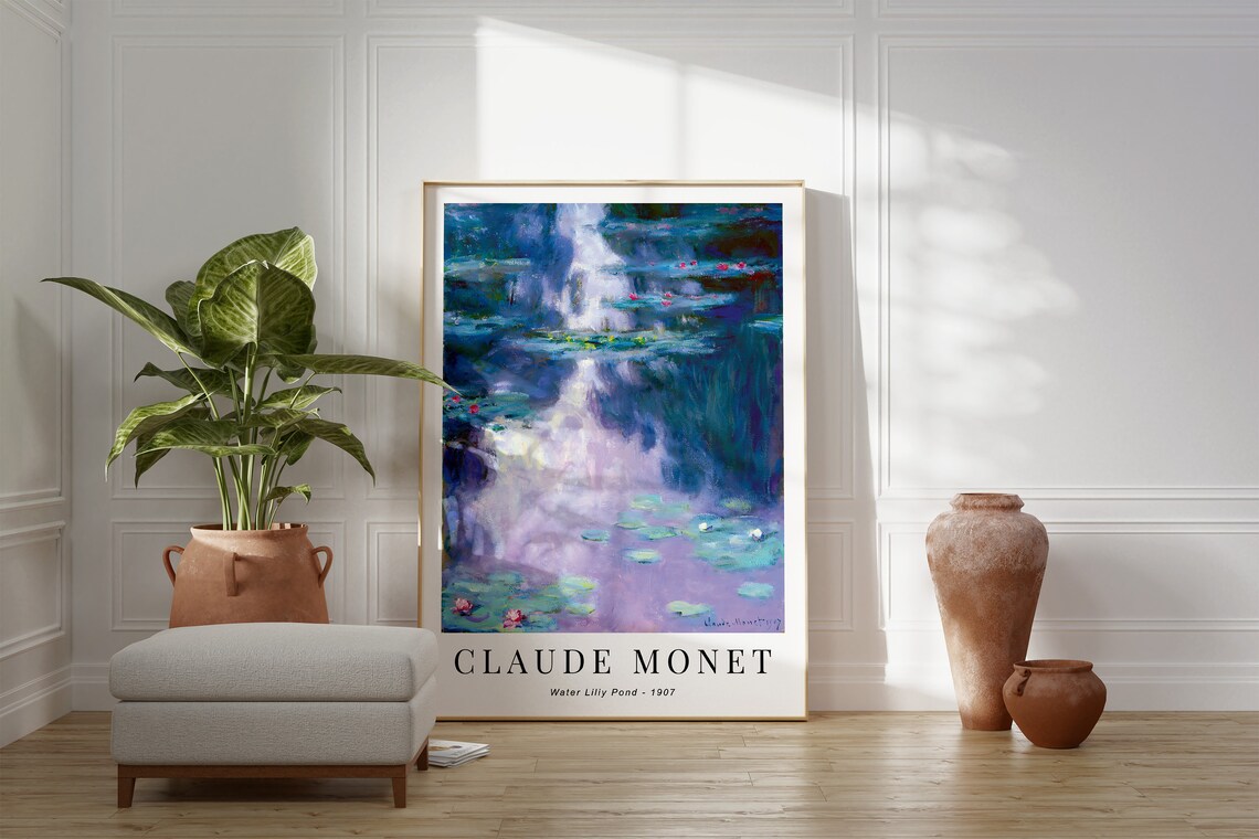 Claude Monet Water Lily Pond 1907 Lavender Reflections Pink Lilies Poster - Image 3
