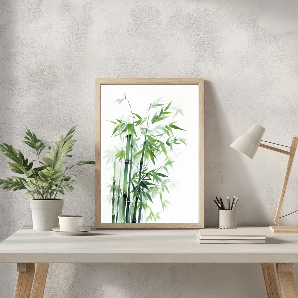 Green Bamboo Watercolor Art Print Tranquil Zen Nature Home Wall Decor